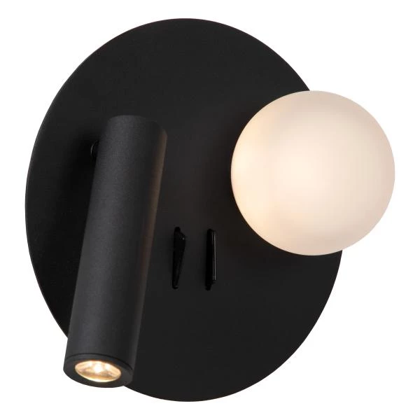 Lucide MATIZ - Lampe de chevet / Applique mural - LED - 1x3,7W 3000K - Point de rechargement USB - Noir - DETAIL 1